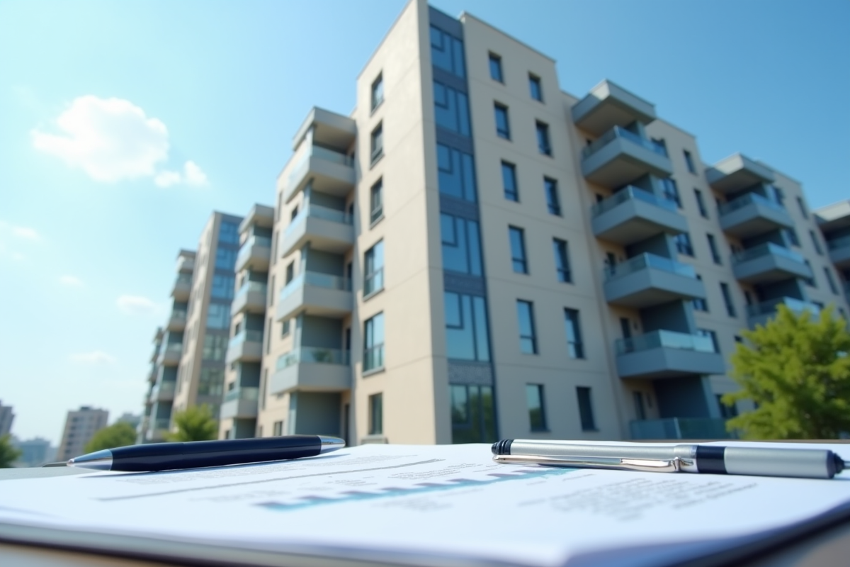 Appartement moderne avec crayon et clipboard pour gestion immobiliere