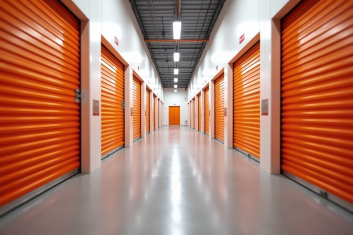 Centre de stockage moderne avec portes orange au Royaume-Uni