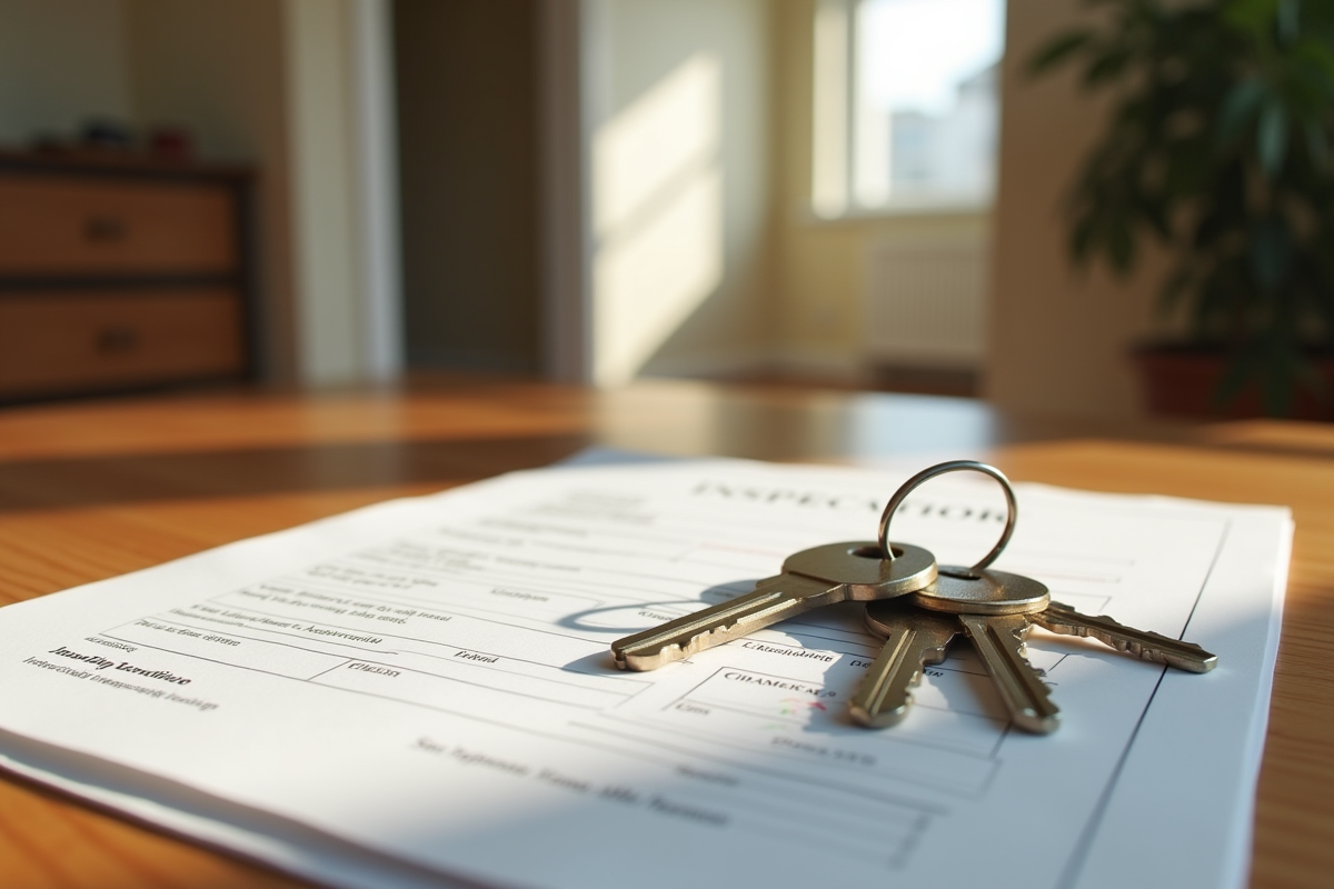 Clés d appartement posées sur un rapport d inspection lumineux