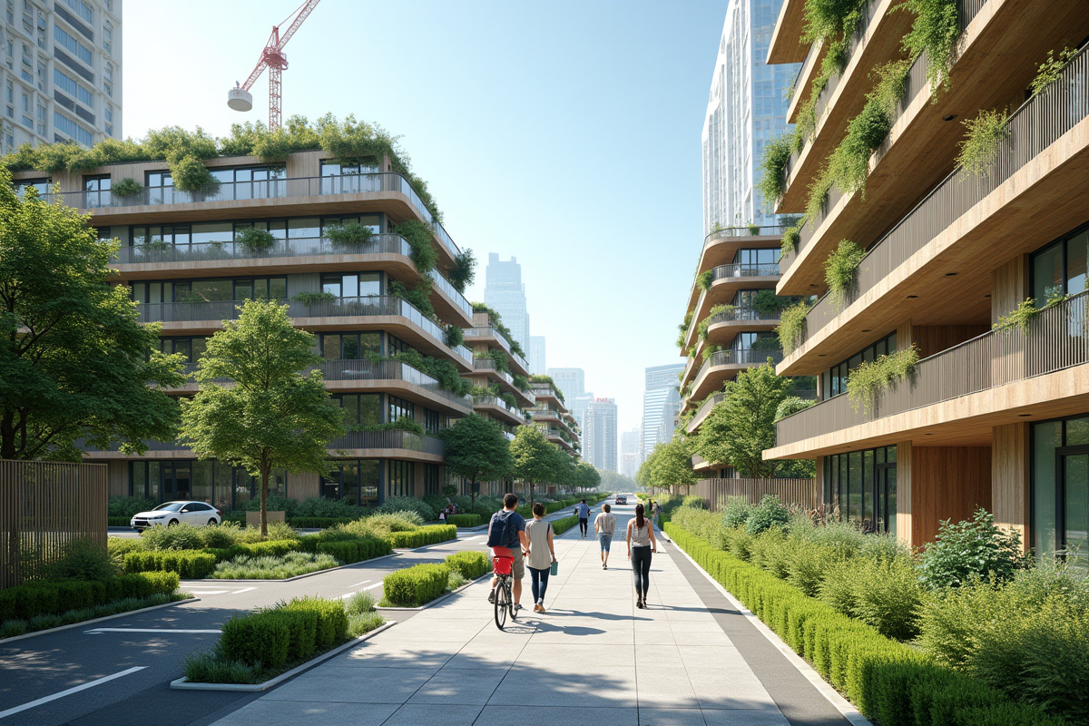 Quartier écologique moderne avec bâtiments durables et toits verts