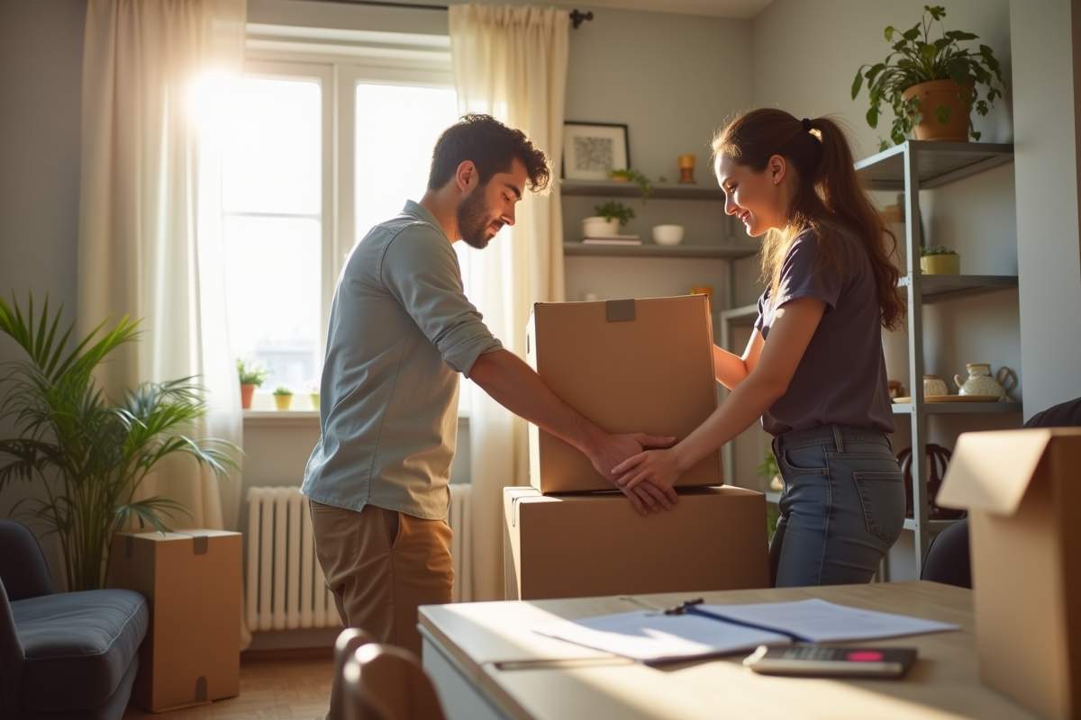 Jeunes adultes démenagent dans un appartement lumineux