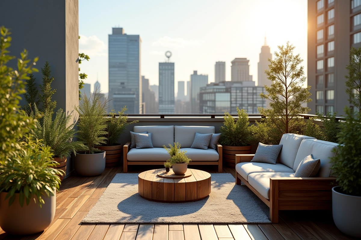Petite terrasse urbaine sur un toit d