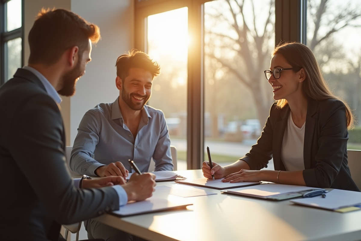 Couple signant un prêt immobilier avec un conseiller