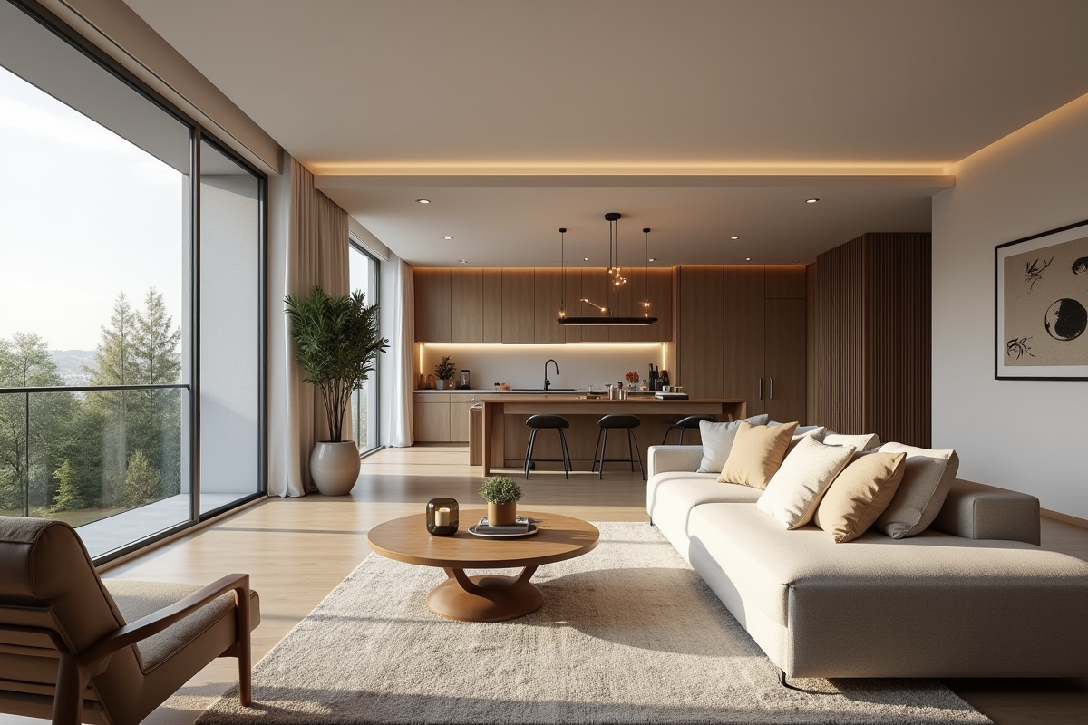 Salon lumineux d'un appartement T3 moderne et spacieux