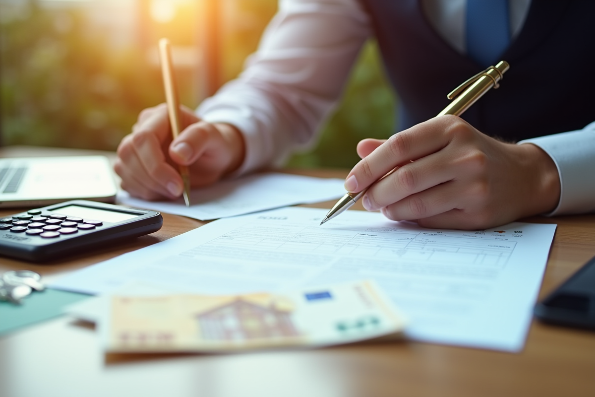 Main signant un contrat de prêt immobilier avec clés et argent