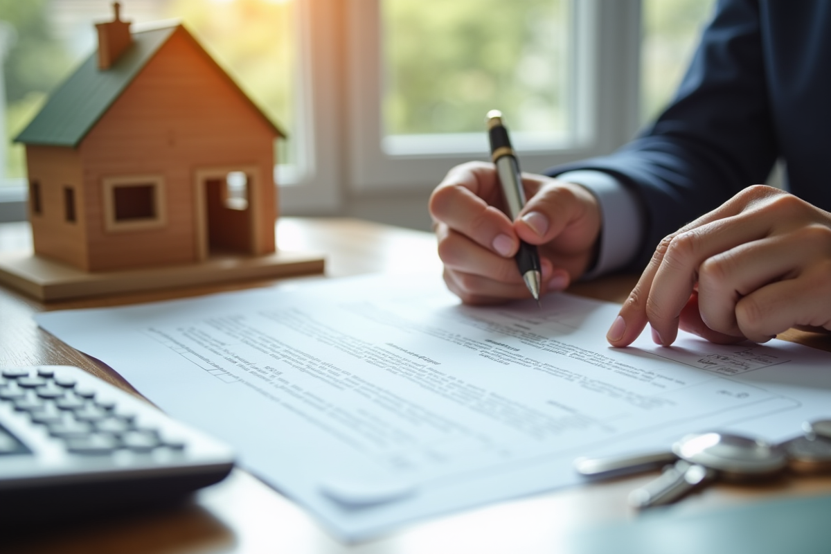Main signant un contrat de prêt immobilier avec des accessoires